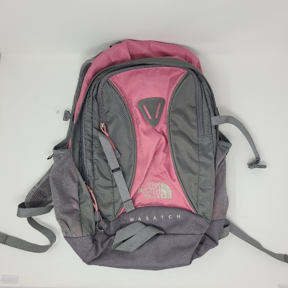 The North Face Wasatch Backpack Laptop Bag School Work Gray Pink Shoulder Strap